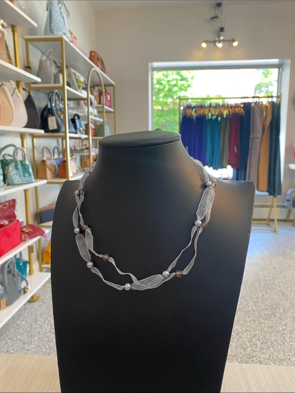 Delicate Silver Tone Mesh and Bead Women’s Necklace